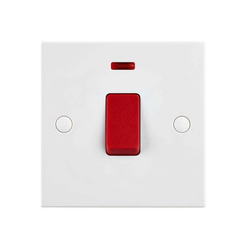 Saxby SE553 Square Edge 45A 1G DP Switch with Neon