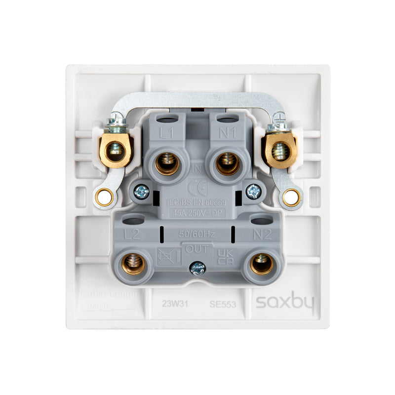 Saxby SE553 Square Edge 45A 1G DP Switch with Neon
