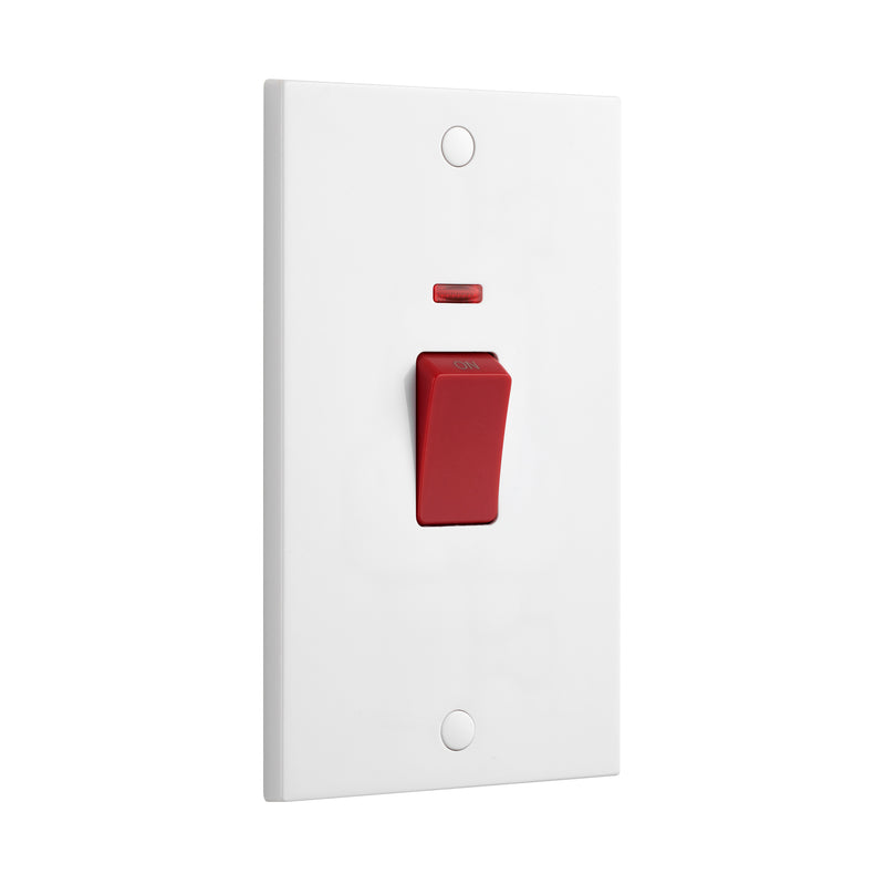 Saxby SE555 Square Edge 45A Large Plate DP Switch with Neon