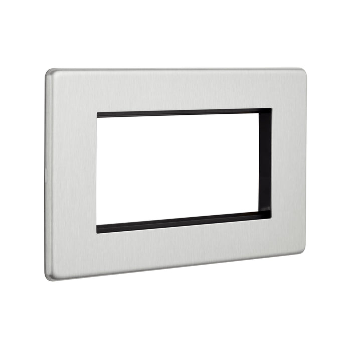 Saxby SLMFP4BS Screwless 4G Modular Faceplate (4 Modules) - Brushed Steel