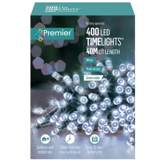 Premier 400 LED TIME LIGHTS Battery Operated 40M White