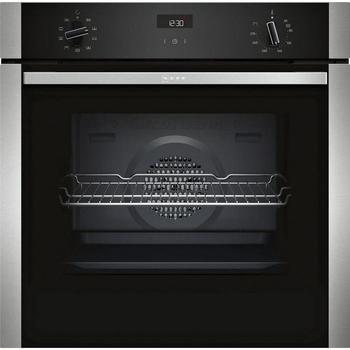 Neff B1ACE4HN0B 59.4cm Built In Electric CircoTherm Single Oven - BLACK/STEEL