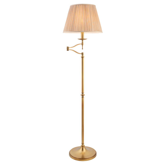 Interiors 1900 Stanford antique brass Swing arm floor lamp with beige shade
