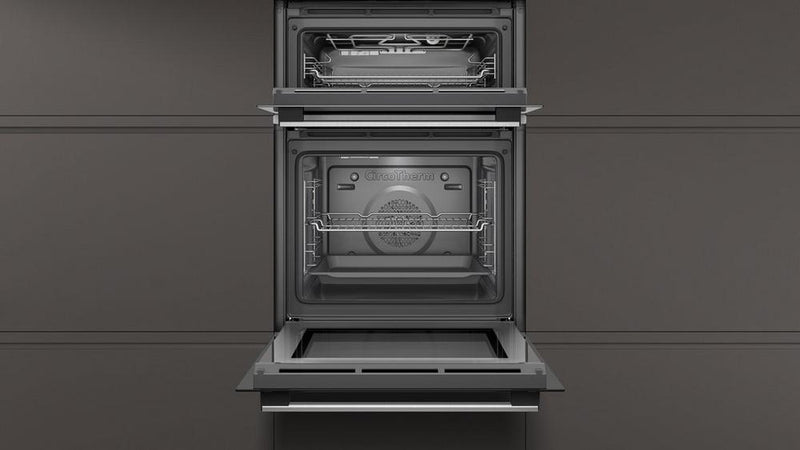 Neff U1GCC0AN0B 59.4cm Built In Electric Double Oven - Black & Steel - Bonus Superstore