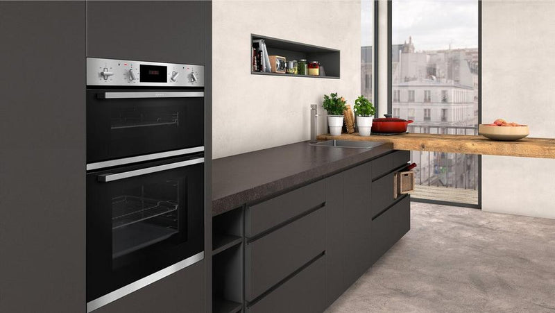 Neff U1GCC0AN0B 59.4cm Built In Electric Double Oven - Black & Steel - Bonus Superstore