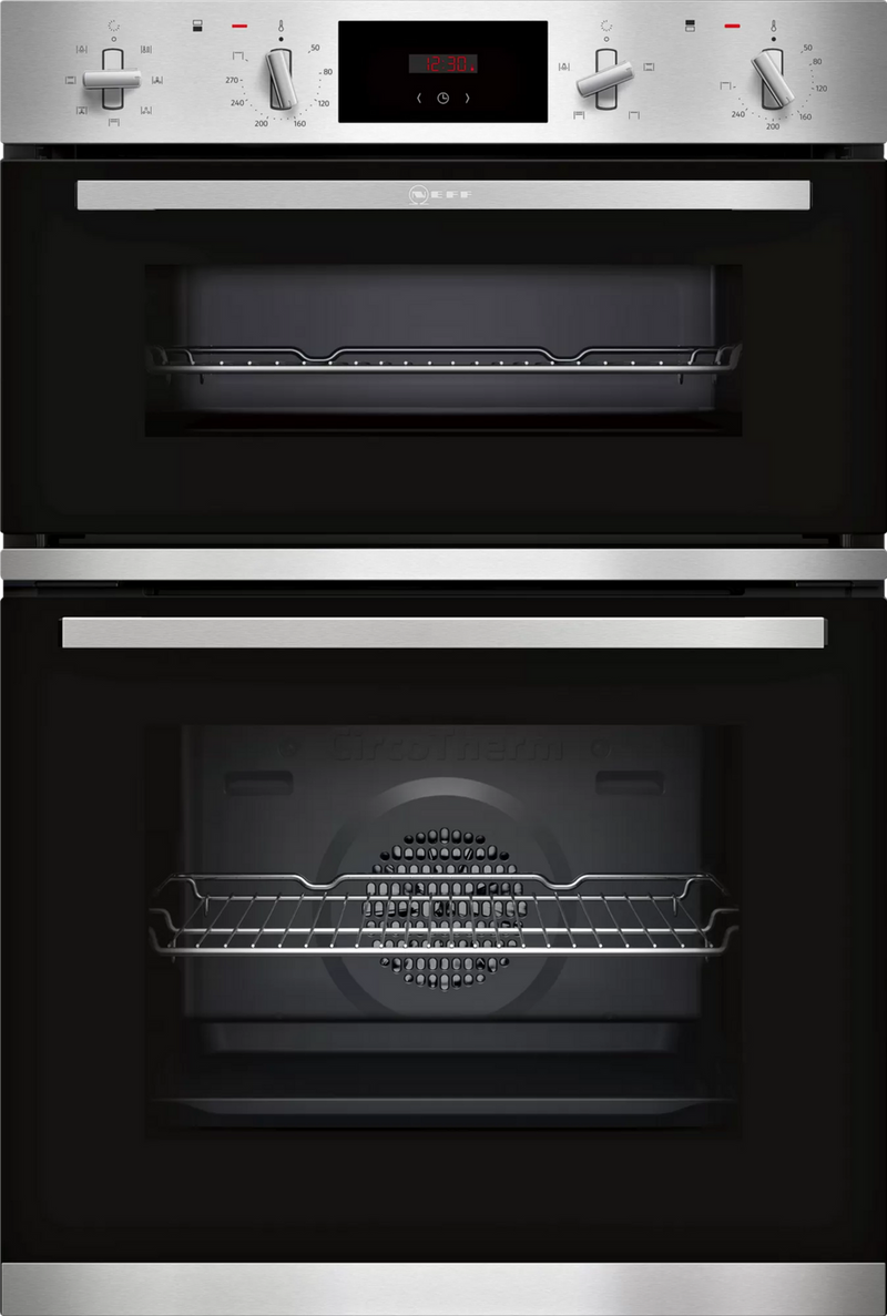 Neff U1GCC0AN0B 59.4cm Built In Electric Double Oven - Black & Steel - Bonus Superstore