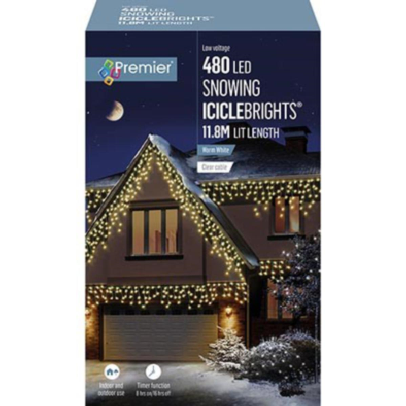 Premier LV162184WW 480 LED SNOWING ICICLES WITH TIMER - Bonus Superstore