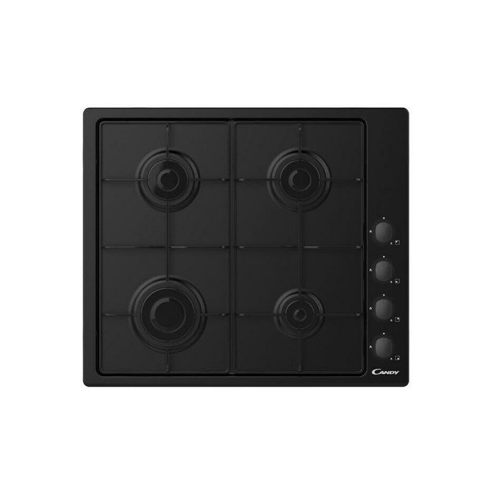 Candy CHW6LBB 60cm Four Burner Gas Hob With Enamelled Pan Stands - Black